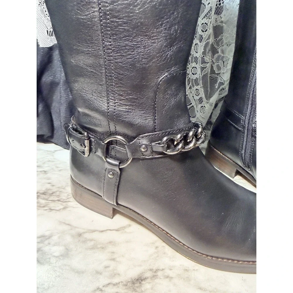 Coach Mabel Calf Leather Boots Womens 5.5 B Black Chain‎  A00193 W/BOX (2970)